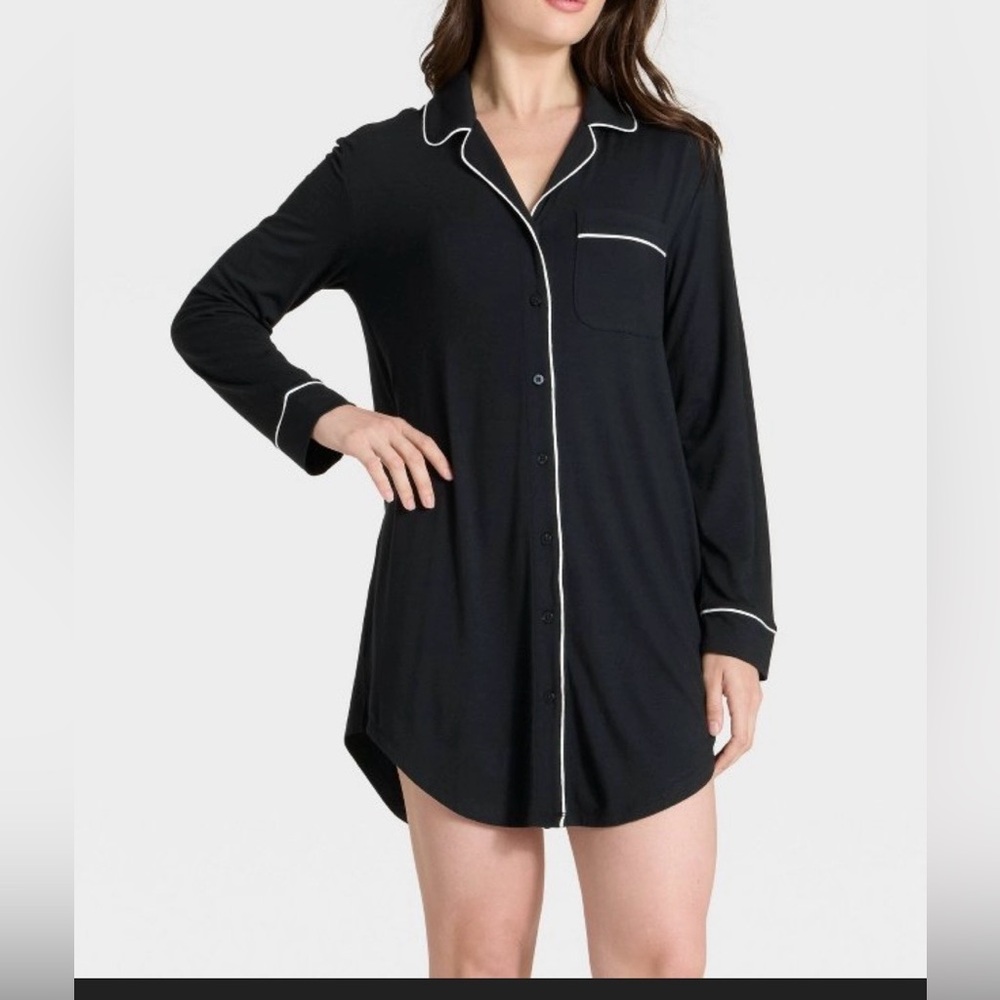 Women’s Cloud Knit Modal Notch Collar Long Sleeve Nightgown-XS